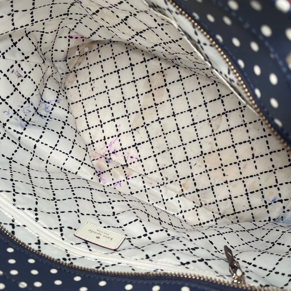 Kate Spade New York Navy Cream Polka Dot Grant Street Jules Large Tote Bag‎